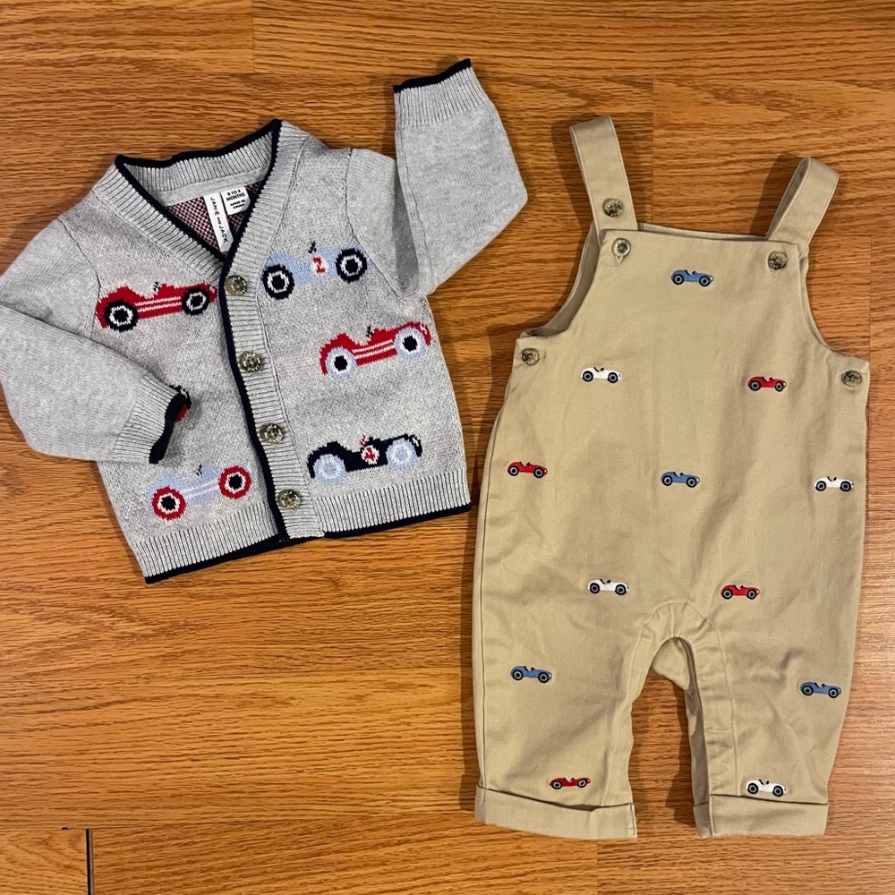 Janie and Jack Race Car 🏎️ Overalls and Cardigan Sweater set 0-3 months